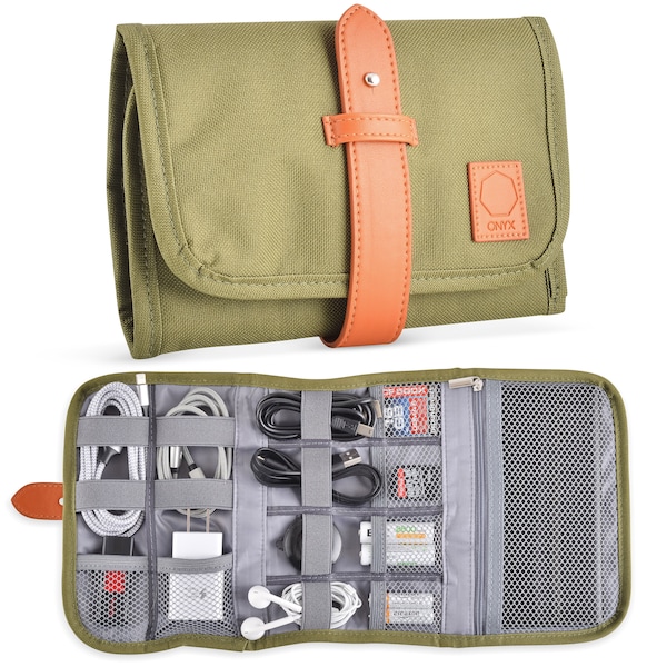Bolsa Organizadora de Eletrônicos Olive – Estojo portátil para acessórios de viagem, ideal para carregadores, cabos, baterias e muito mais!