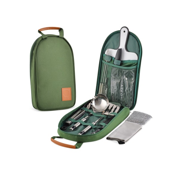 27+ Piece Camping Kitchen Utensil Kit - For Camping, Hiking, Travel, Picnics, RV's, BBQ's, and Outdoor Living