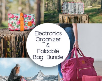 Floral Electronics Organizer Bag – Foldable collapsible weekender bag, travel bag, hand luggage, handbag for sports and travel, weekend bag
