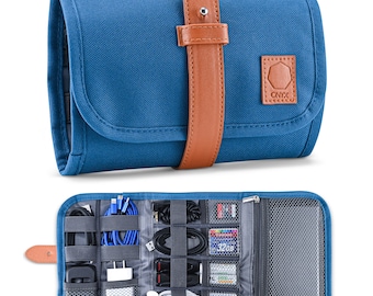 Blue Electronics Organizer Bag – Portable Travel Accessories Case for Chargers, Cords, Cables, Batteries and More!