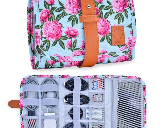 Floral Electronics Organizer Bag: Portable Travel Cable & Cord Case