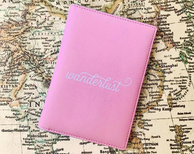 Passport Holder - Wanderlust - Travel Wallet - Pink Passport Cover, Passport Wallet, Travel Gift