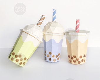 Bubble Tea Origami | Boba Tea Printable | Template Digital Download | Bubble Tea Art | Bubble Tea Crafts | Tapioca Milk Tea | Taro Milk Tea