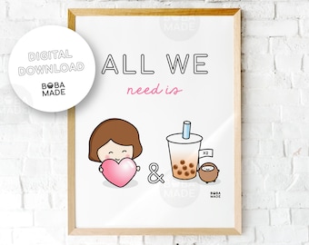 Grappige Bubble Tea Art | Bubble Tea Poster | Boba Thee Print | Bubble Tea Lover Poster | Digitaal downloaden
