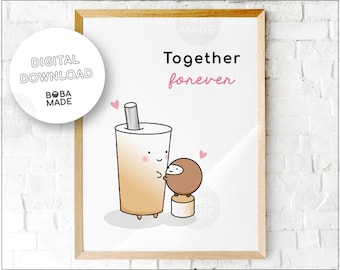 Bubble Tea Art | Boba Thee Poster | Digitale download | Beste vriend poster