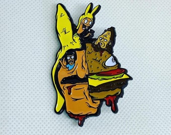 Nowa przypinka Boba z żółtymi uszami królika „Crazy Burger”