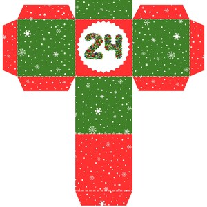 Cajas calendario de Adviento, DIY, Navidad 2023, Imprimible Digital, Números del 1 al 25, Copos de Nieve Rojos Verdes y números decorados imagen 7