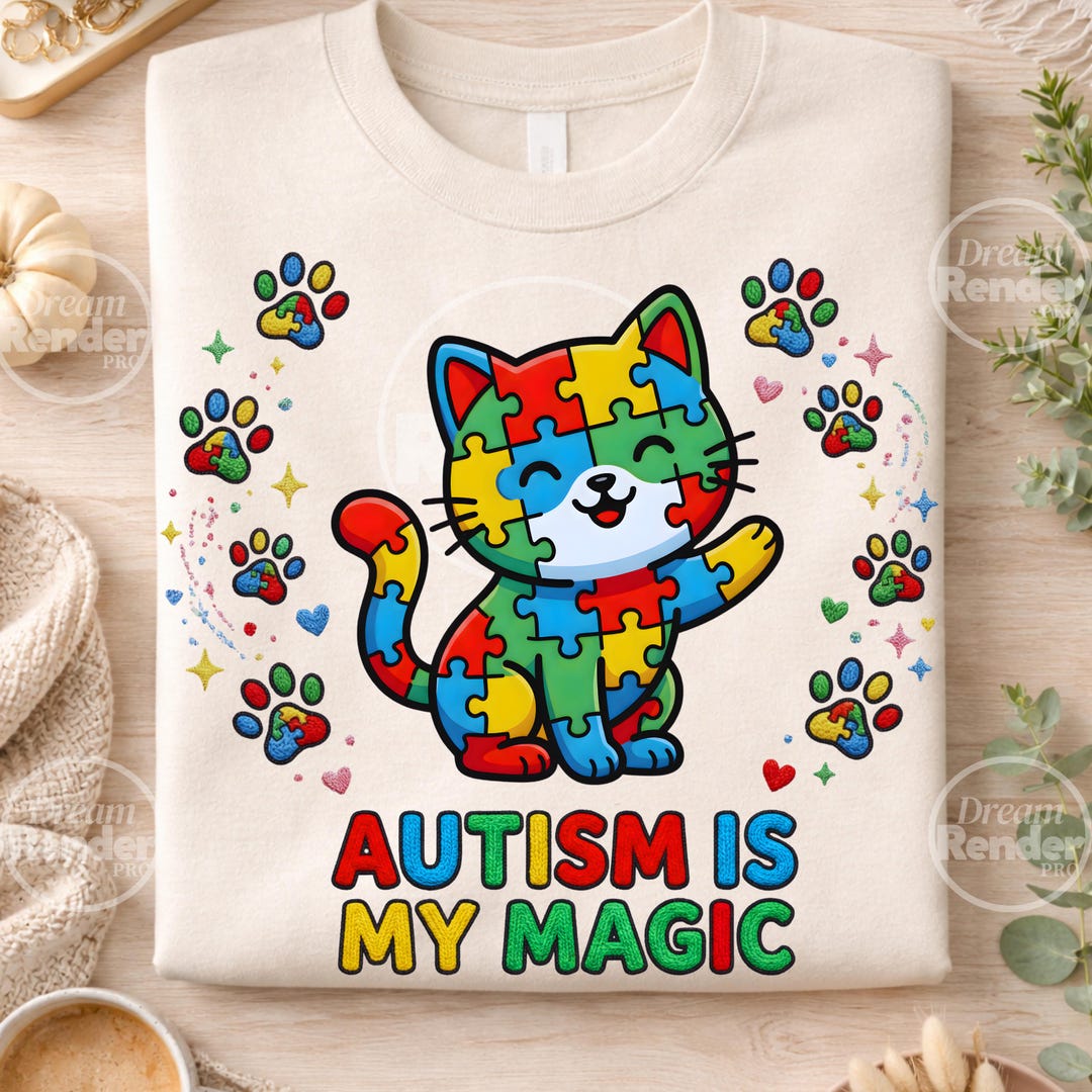 Autism is My Magic Cat PNG Puzzle Art, Autism Support PNG Awareness ...