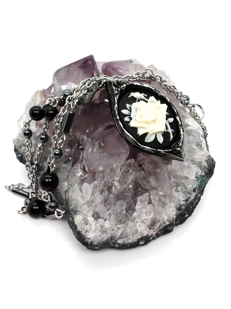 Rose Cameo Necklace. Gothic Rose Necklace. Gothic Rose Pendant. Gothic Cameo Necklace. Goth Cameo. Victorian Rose Necklace. Rose Jewelry. image 6