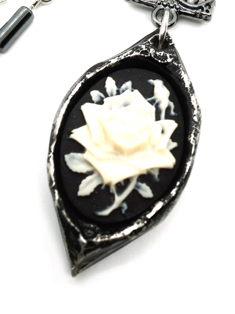 Rose Cameo Necklace. Gothic Rose Necklace. Gothic Rose Pendant. Gothic Cameo Necklace. Goth Cameo. Victorian Rose Necklace. Rose Jewelry. image 4