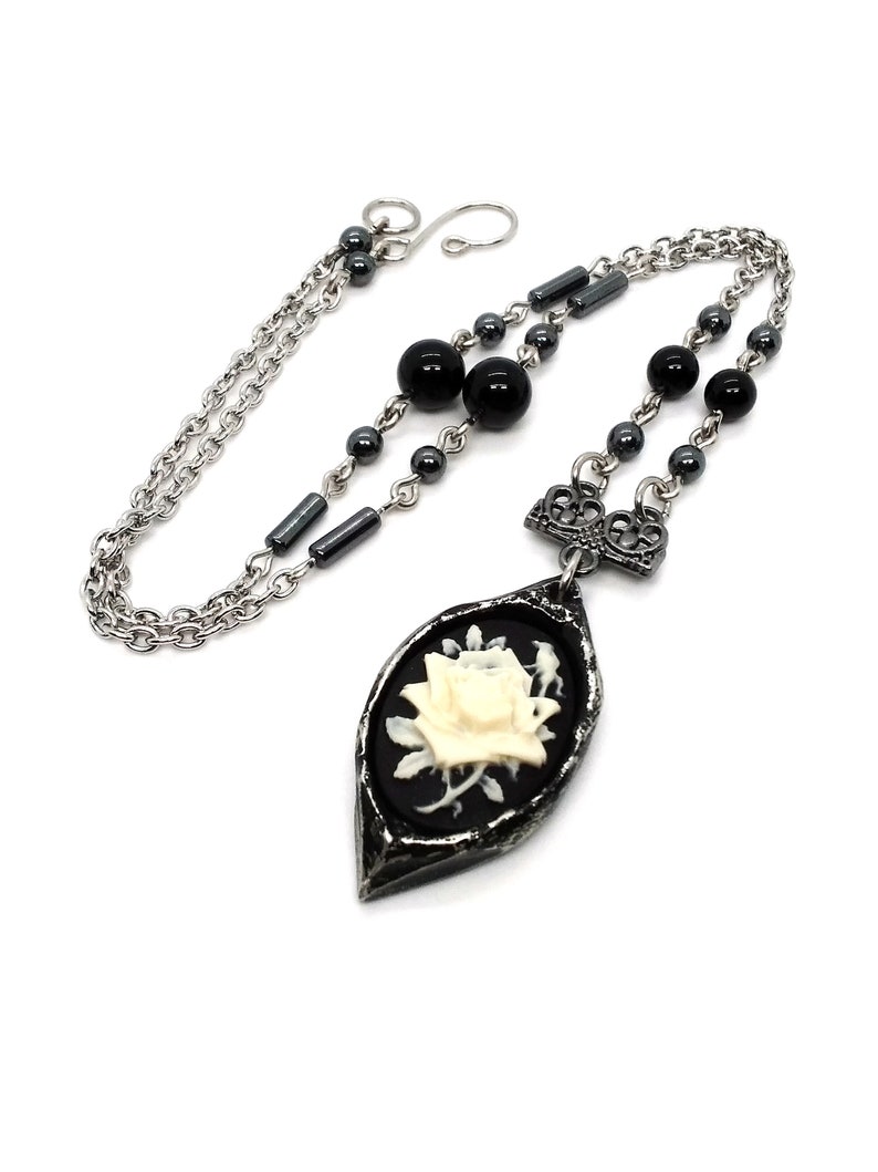 Rose Cameo Necklace. Gothic Rose Necklace. Gothic Rose Pendant. Gothic Cameo Necklace. Goth Cameo. Victorian Rose Necklace. Rose Jewelry. image 2