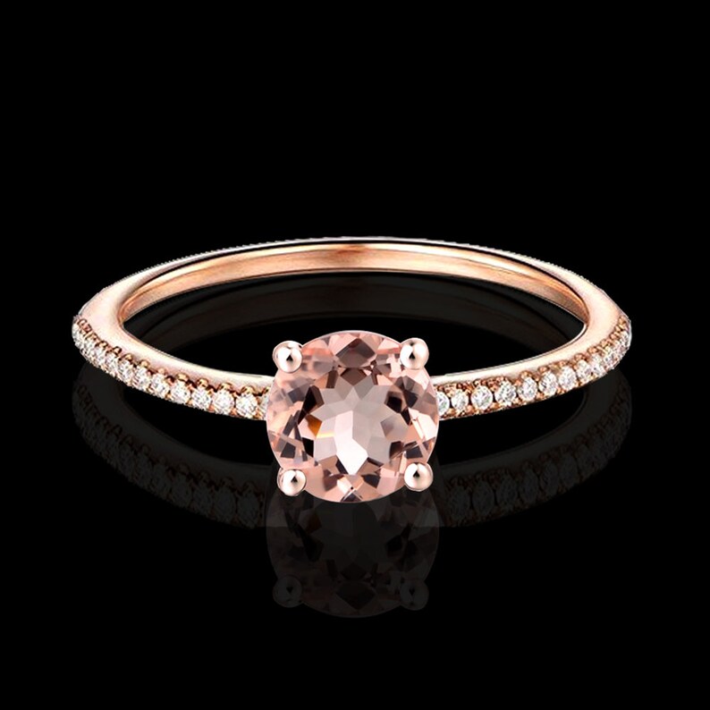 14K Rose Gold Round Cut Morganite Ring for Women,Available 0.50-3 Carat Diamond Engagement Ring Morganite Engagement Ring Morganite Ring