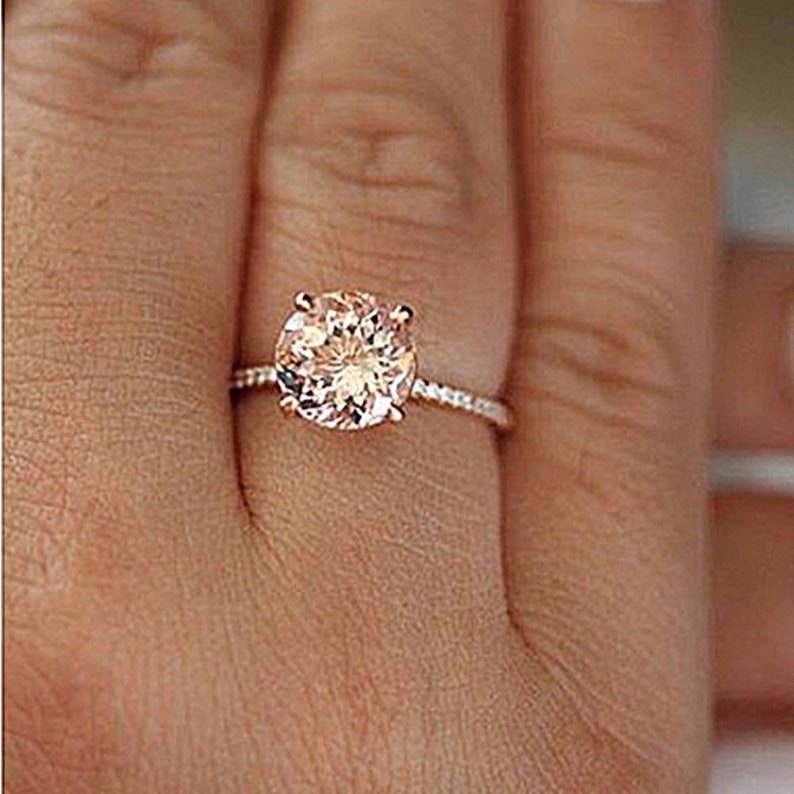 14K Rose Gold Round Cut Morganite Ring for Women,Available 0.50-3 Carat Diamond Engagement Ring Morganite Engagement Ring Morganite Ring