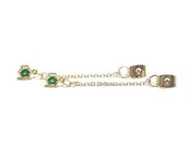 Emerald Color Cubic Zirconia Chain Clutch Ear Jacket Earrings Gold Plated 2pcs bcc3606