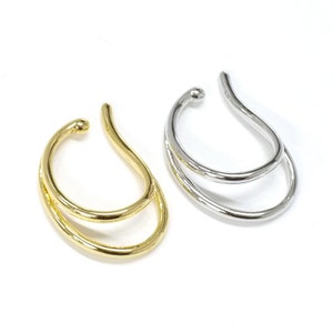 2PCS / Double Line Teardrop Ear Cuff – Open Design – No Piercing – Gold or Silver – Minimalist Unisex Jewelry