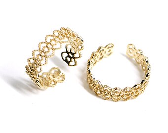 1PC / French Silk Ring / Wedding / Jewelry Making / Gold Plated Brass / ir13