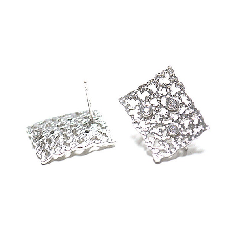 3pieces CZ\uff06Lace Square Shape Earring Jewelry Making Matte Rhodium Plated Brass 925 Sterling Silver Post 2pcs 1-eso0002