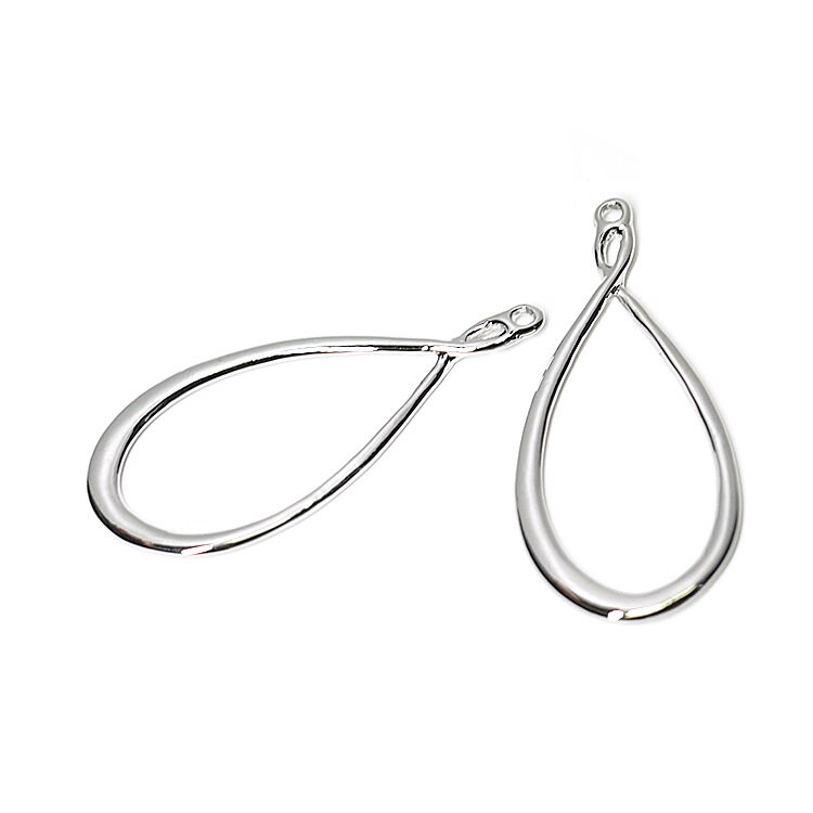 45mm Big Drop Shape Pendant / Charm / Rhodium Plated Brass / Etsy