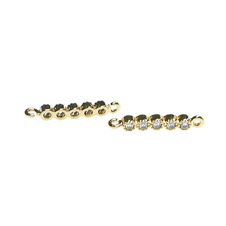 Q5 Cubic Zirconia Bar Shape Connector Charm Gold Plated Brass 2pcs 1-czp0005