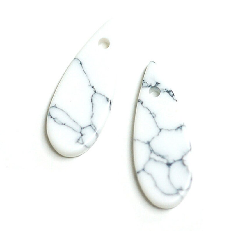 6x16mm White Marble Color Tiny Drop Shape Pendant Single Hole Glass Beads 2pcs syncs
