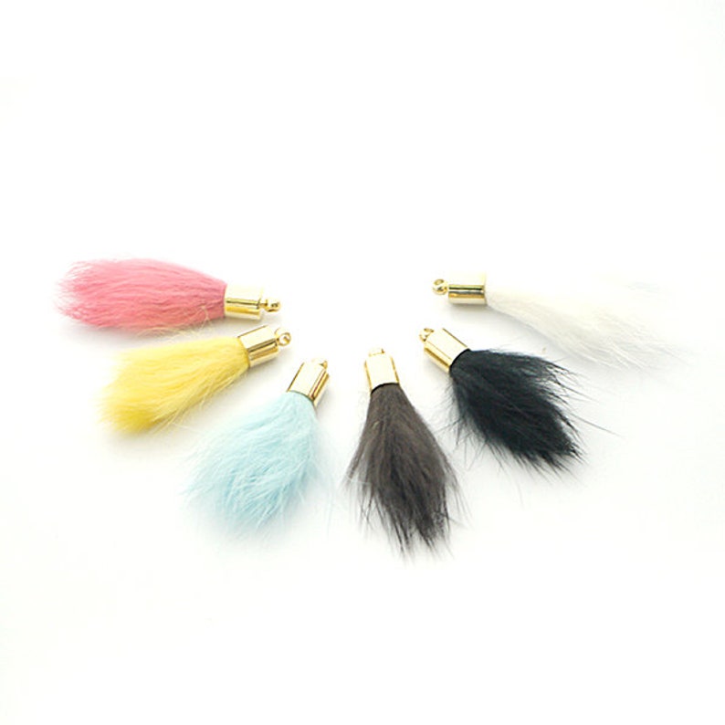 Black Mink Fur Pendant Charm Gold Plated Brass Cap 2pcs tsmp060