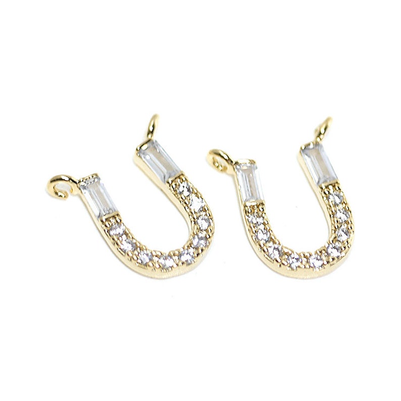 Cubic Horseshoe Pendant Charm Wedding Jewelry Making Gold Plated Brass 1 piece ejp03