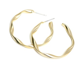 34mm Curved Twist Ribbon Hoop Earrings / Wedding / Jewelry Making / Matte Gold Plated Brass / Titanium / 2pcs / ke162