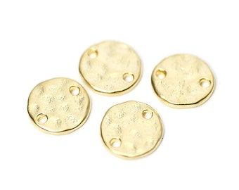 1PC/6mm Tiny Hammered Round Connector/Pendant/Charm/Matte Gold Plated Brass/cp0056