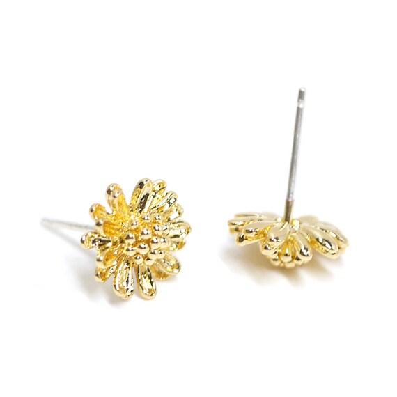 Chrysanthemum Flower Earring / Jewelry Making / Gold Plated Etsy
