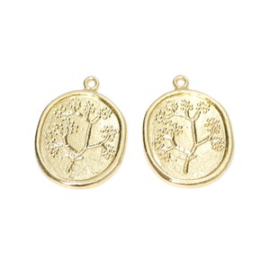 1PC /Cherry Blossom Tree in Coin Pendant / Charm / Jewelry Making / Gold Plated Brass / ejp119 image 2