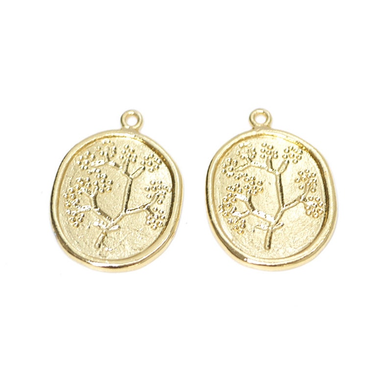 1PC /Cherry Blossom Tree in Coin Pendant / Charm / Jewelry Making / Gold Plated Brass / ejp119 image 2