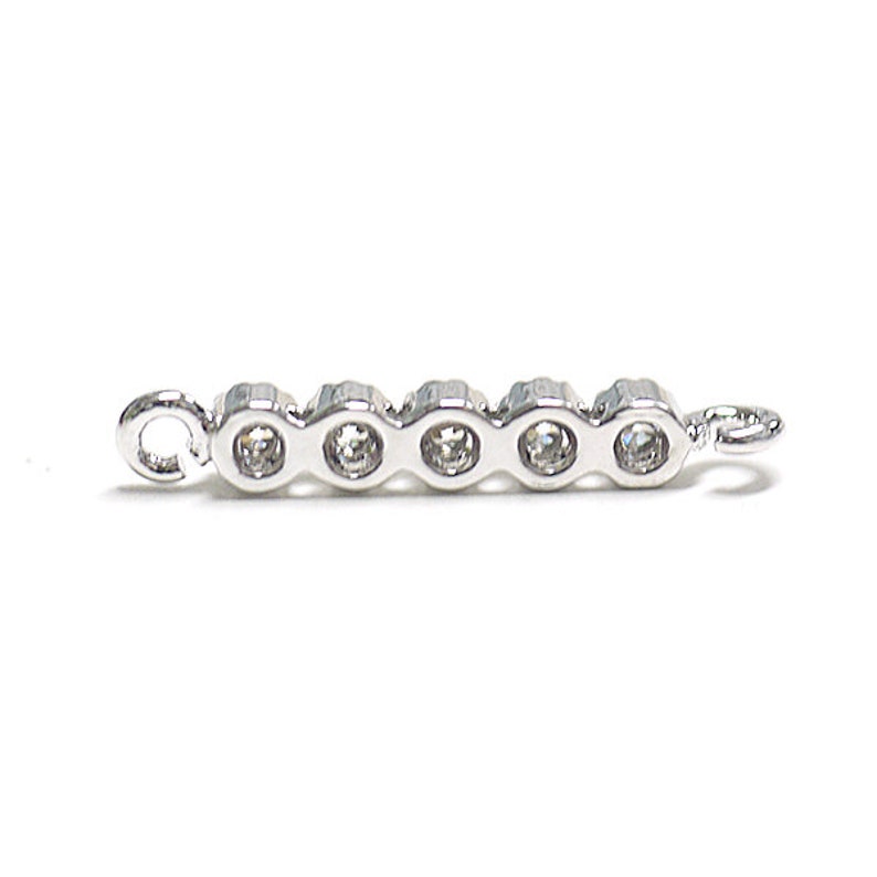 Q5 Cubic Zirconia Bar Shape Connector Charm Rhodium Plated Brass 2pcs 1-czp0005