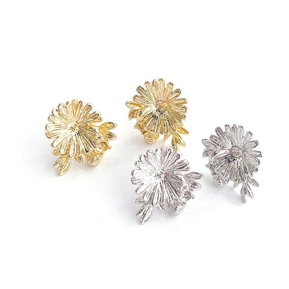 2PCS 3D Chrysanthemum Earring Findings – Titanium Posts Floral Stud  Base for Handmade Jewelry