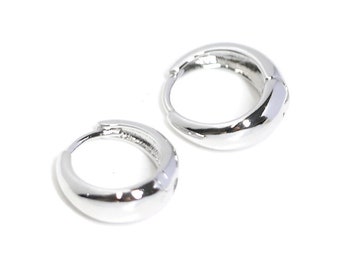 13mm Huggie Hoop Earrings / One Touch / Jewelry Making / Rhodium Plated Brass / 2pcs / eje125