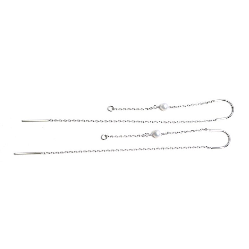 3mm Pearl \uff0680*42mm Chain Hook Long Chain earrings Wedding Jewelry Making Rhodium Plated Brass 2pcs ehp001