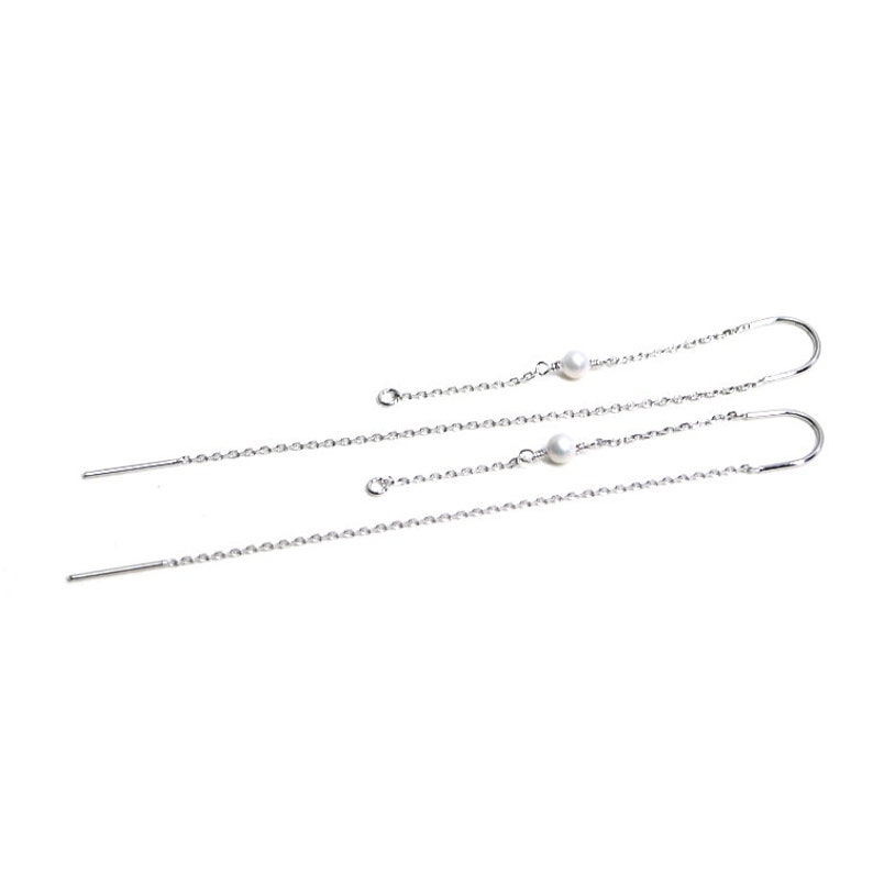 3mm Pearl \uff0680*42mm Chain Hook Long Chain earrings Wedding Jewelry Making Rhodium Plated Brass 2pcs ehp001