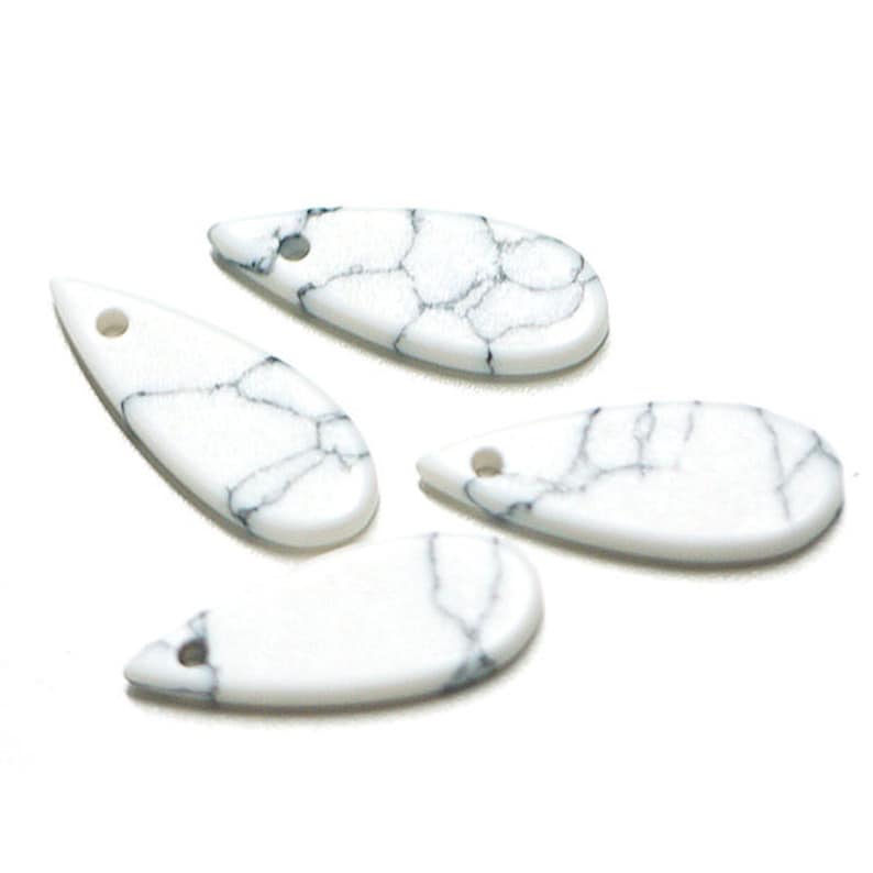 6x16mm White Marble Color Tiny Drop Shape Pendant Single Hole Glass Beads 2pcs syncs