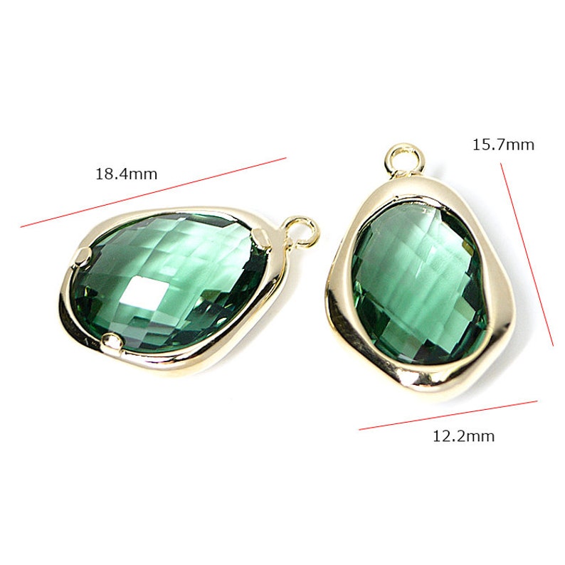 Dark Mint Green Color Irregular Drop Shape Glass Pendant Charm Gold Plated Brass Framed Glass 2pcs 1-gcs11