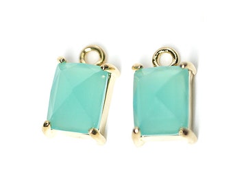1PC / Mint Color Glass Rectangle Pendant / Charm / Gold Plated Brass Framed Glass / gcp6001
