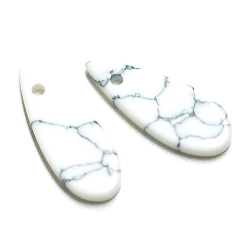 6x16mm White Marble Color Tiny Drop Shape Pendant Single Hole Glass Beads 2pcs syncs
