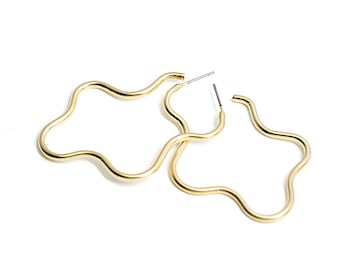 52mm Waved Earrings / Wedding / Jewelry Making / Matte Gold Plated Brass / Titanium Post / 2pcs / ie01