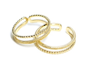 1PC / Duo Ball&Line Ring / Wedding / Jewelry Making / Gold Plated Brass / ir27