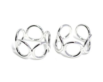 1PC / Curved Circle & Circle Ring / Wedding / Jewelry Making / Rhodium Plated Brass / kr002