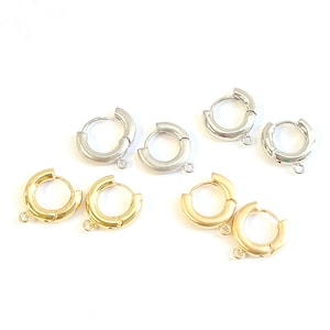 Choose the Color / 14mm Round One Touch Earrings (Ring) / Wedding / Jewelry making / Brass / 2pcs / cp0184