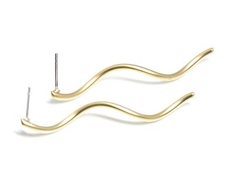 50mm Wave Stick earrings / Wedding / Jewelry Making / Matte Gold Plated Brass / Titanium Post / 2pcs / ke014