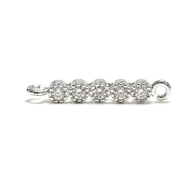 Q5 Cubic Zirconia Bar Shape Connector Charm Rhodium Plated Brass 2pcs 1-czp0005