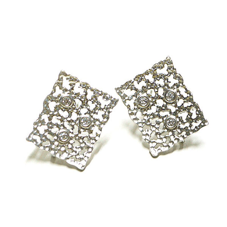 3pieces CZ\uff06Lace Square Shape Earring Jewelry Making Matte Rhodium Plated Brass 925 Sterling Silver Post 2pcs 1-eso0002