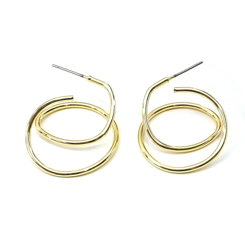 3D Rolling Round Earrings / Jewelry Making / Gold Plated Brass / Titanium Post / 2pcs / eje345 image 2