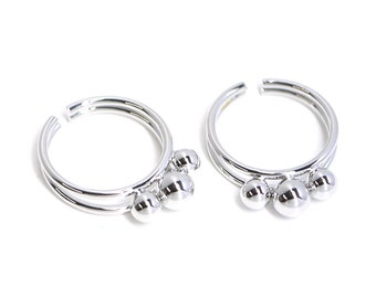 1PC / Three Ball Round Ring / Daily / Jewelry Making / Rhodium Plated Brass / ejr06