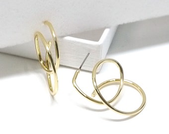 3D Rolling Round Earrings / Jewelry Making / Gold Plated Brass / Titanium Post / 2pcs / eje345